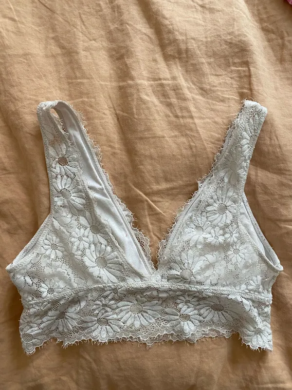 Aerie White Floral Lace Longline Wireless Padded Bralette M - Image 4