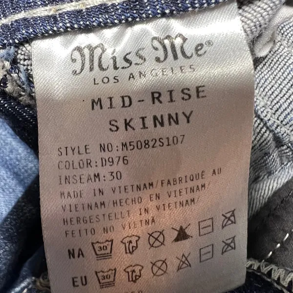 Miss Me Mid Rise Skinny Jeans Angel Wing Embellished Blue 26 x 30 Flap Pockets - Image 7