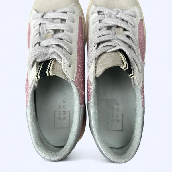Shu Shop REBA White & Pink Sparkle Tennis Shoes Fashion Sneaker size 6.5 Glitter - Image 13