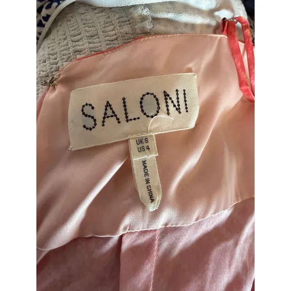 SALONI 100% Silk Mimi Maxi Dress Salmon Marbling Slip Style Size 4 FLAWED - Image 3