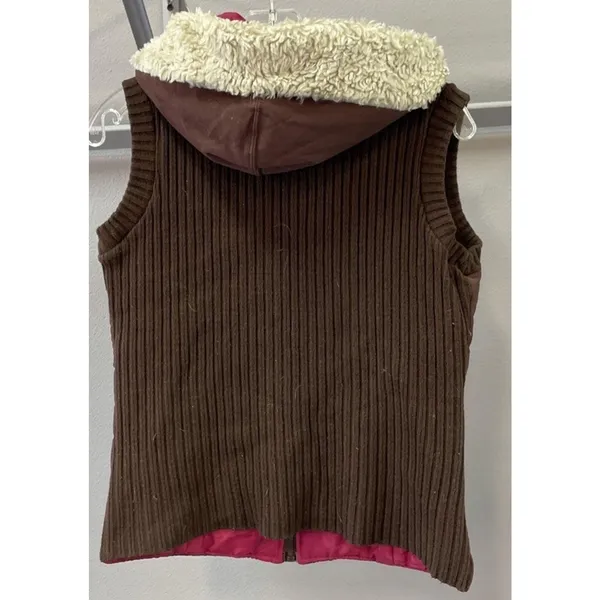 Free People Nordic‎ Southwest Boho Brown Puffer Vest Hooded Embroidered Womens M - Image 2