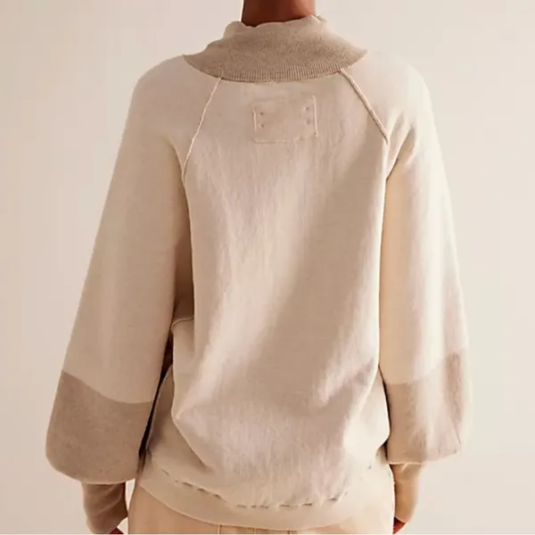 Free People We the Free Dayton Neutral Slouchy Mock Neck Pullover Sweatshirt S - Image 2