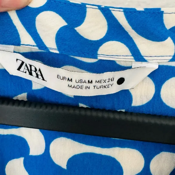 Zara Paula Blue/White Geometric Long Sleeve Mini Swing Dress Size Medium - Image 8