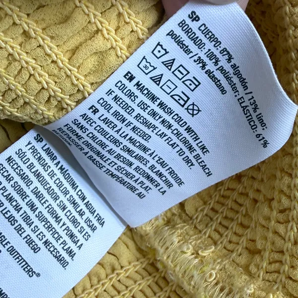 American Eagle Yellow Smocked‎ Cotton Linen Ruffle Mini Dress Small 6477652458 - Image 7