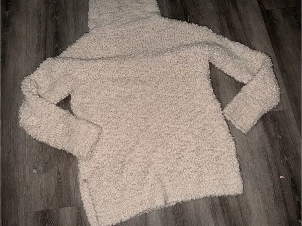 Pink Rose Cream Bouclé Cowl Neck Sweater - Image 2