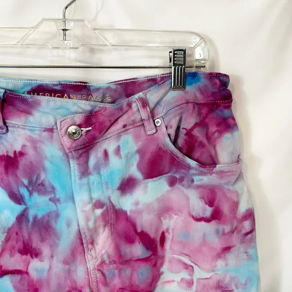 American Eagle Size 16 Jeans Handmade Tie Dye Mom Jeans‎ Pink Blue High Rise 974 - Image 5