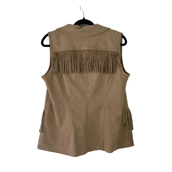 Chico's Women's‎ Size 1 Small Tan Fringe Western Boho Side Zip Vest - Image 6