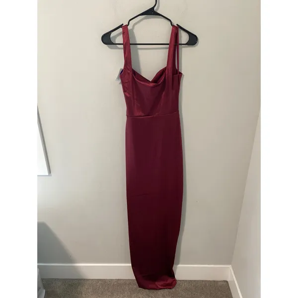 New Windsor Maroon Red, High Slit Dress - Image 2