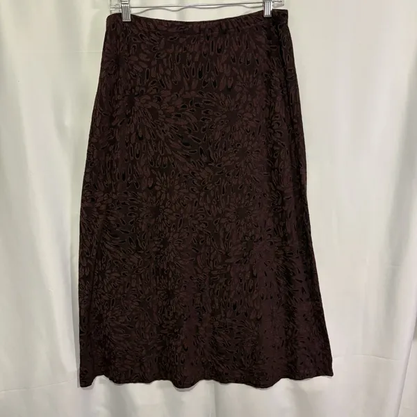 Cut Loose Womens Midi Skirt L Brown Floral Textured Knit Elastic Waist USA Boho - Image 3