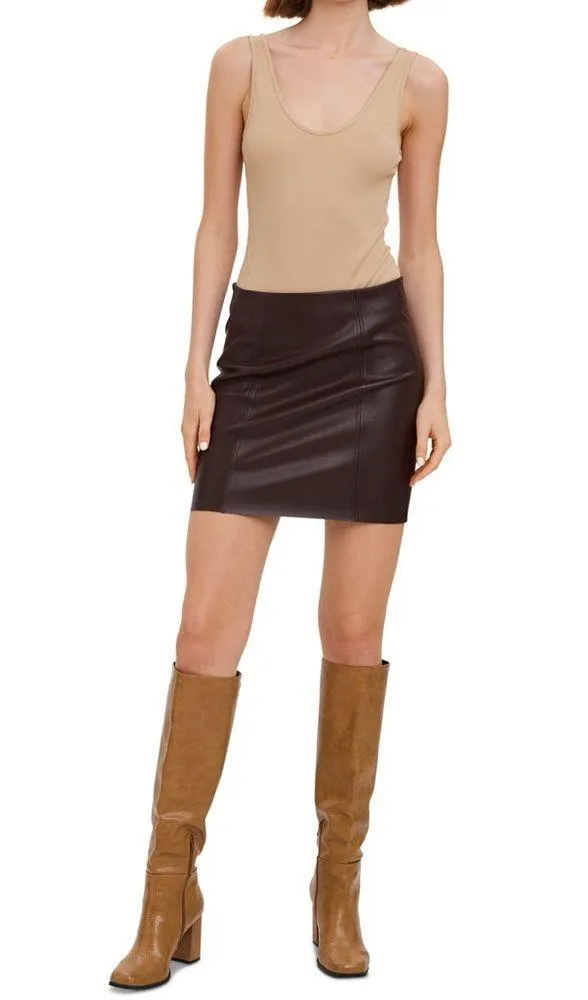 NWT Vero Moda Women's XL Faux-Leather High-Rise Mini Skirt Coffee Bean Brown - Image 8