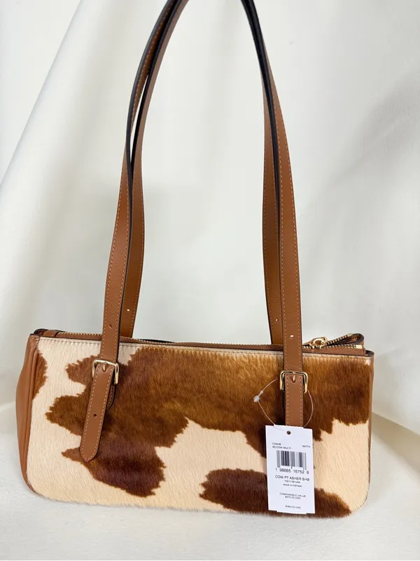 NWT Coach Asher Shoulder Bag In Haircalf With Cow Print CDW46 Gold/Cow - Image 3