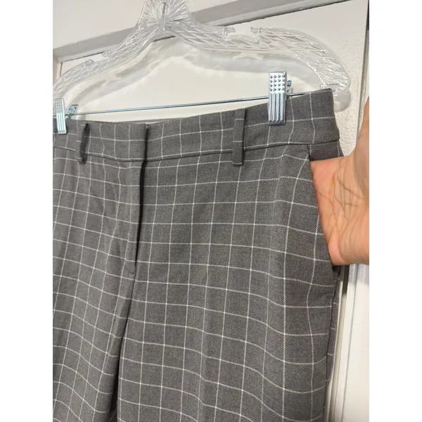 LOFT Grey Windowpane Plaid Straight Leg Trousers Dress Pants Womens Mid Rise 10 - Image 6