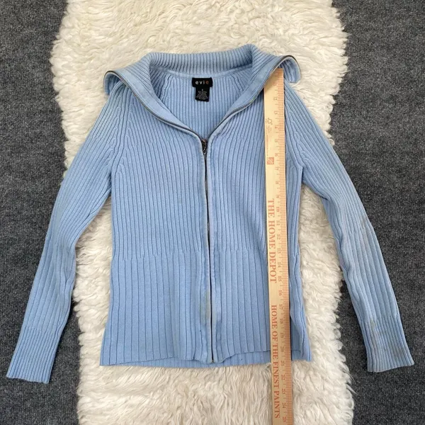 Y2k Light Blue Ribbed Zip Up Long Sleeve Sweater Winter Fall Grunge Alt - Image 8