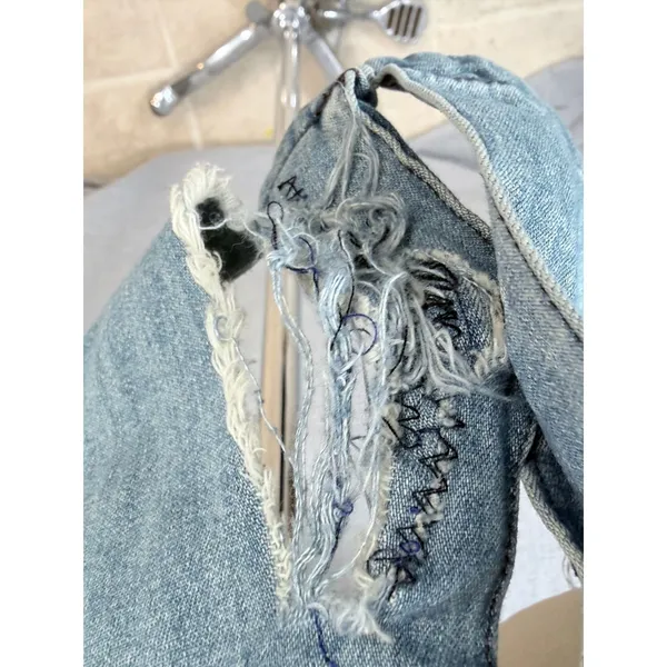 Vintage Guess Jeans USA Y2K Denim‎ Mini Dress Distressed Shacket 7 AS IS - Image 7