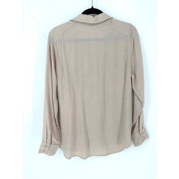 Side Stitch Los Angeles‎ Tan Button Down Shirt Womens Medium Long Sleeve, Fall - Image 4