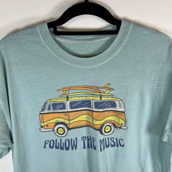 American Eagle Outfitters Shirt Follow The Music Van Surf Board Light Green‎ XS - Image 2