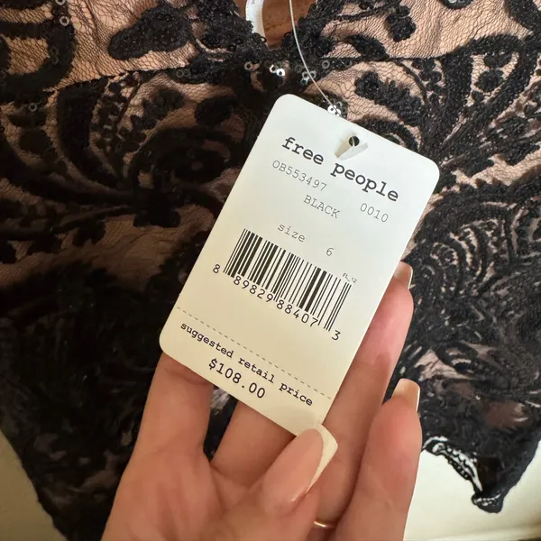 FREE PEOPLE Night Shimmers‎ Mini Dress Sz 6 in Black Lace - Image 7