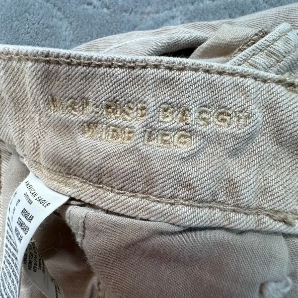 American Eagle Mid Rise Baggy Wide Leg Cargo Pants Utility Tan Womens 12 Skater - Image 2