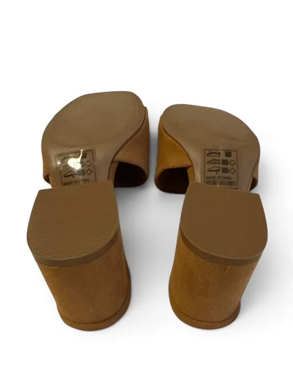 Qupid Tan Camel Faux Suede Block Heel Mule Slides Size US6.5/UK4.5/EUR37.5 - Image 7
