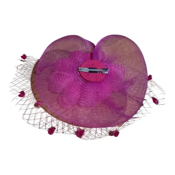Elegant Fushia Pink Feather & Mesh Fascinator Hat with Hair Clip - Image 3