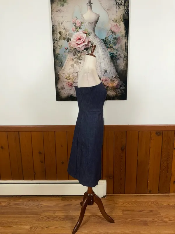 Fabulous New Vintage 90s Ann Taylor Chambray Denim Strapless Dress - Image 5