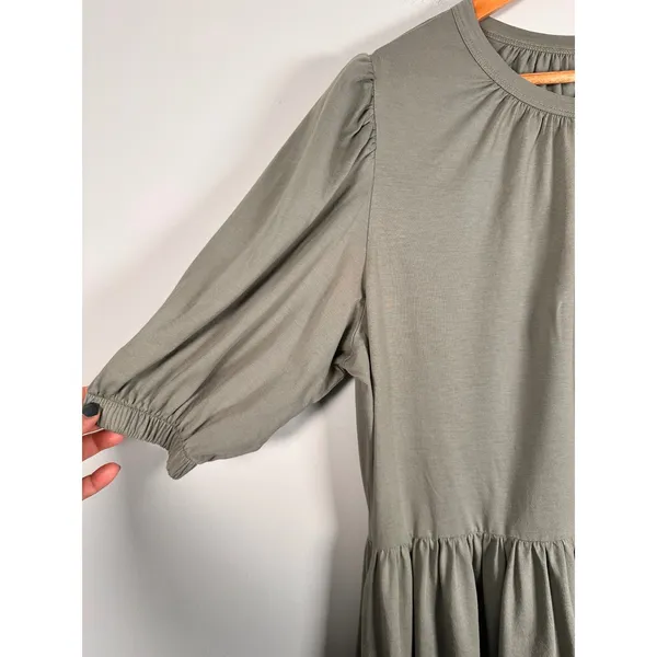 Summersalt Babydoll Dress Womens Medium Green Pima Cotton‎ Puff Sleeve coastal - Image 2