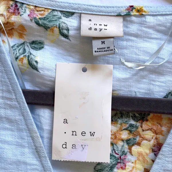 A New Day Light Blue Floral Wrap V-Neck Tiered Midi Dress NWT Size M - Image 10