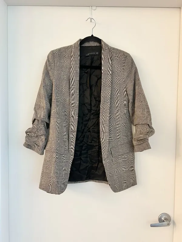 Zara Open Front Plaid Wool Blazer Academic Tailored School Girl Size XS - Image 2
