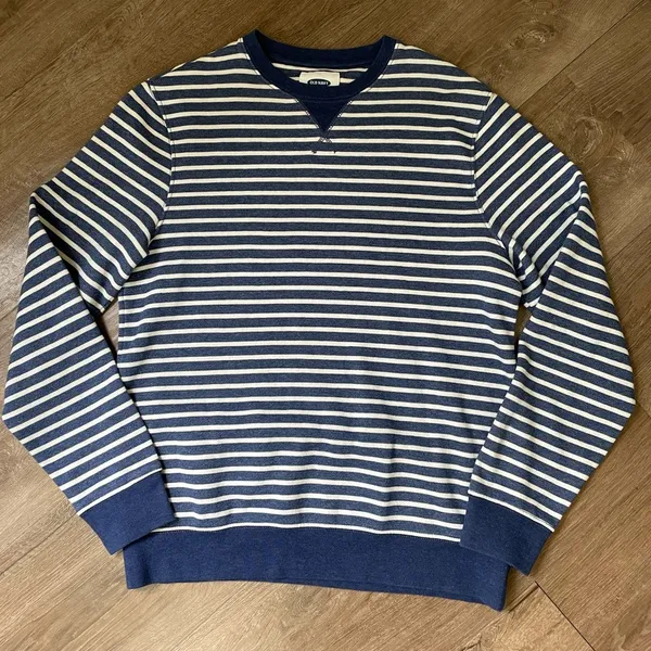 Old Navy Crewneck Striped Long Sleeve Top Fleece Lined Nautical ~ Women’s Size L - Image 3