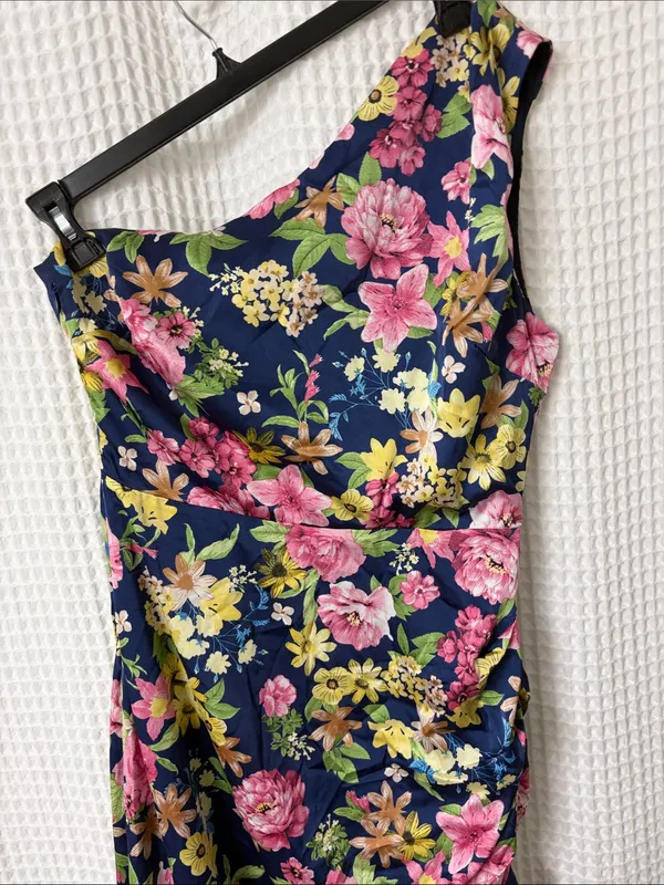 Lulus Divinely Blooming‎ Blue Multi Floral One-Shoulder Midi Dress Medium - Image 6