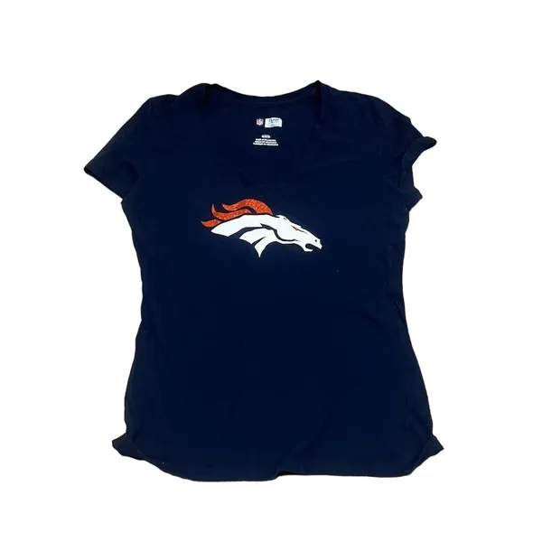 NFL Team Apparel Women's Denver Broncos Navy V-Neck T-Shirt Size M - Image 2