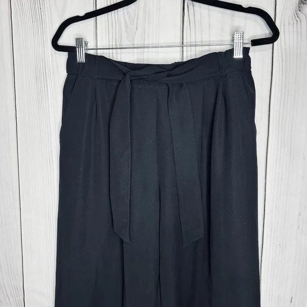 LULULEMON Noir Pant Women Sz 10 Wide Leg Tie Elastic Waist Black Slash Pockets - Image 2