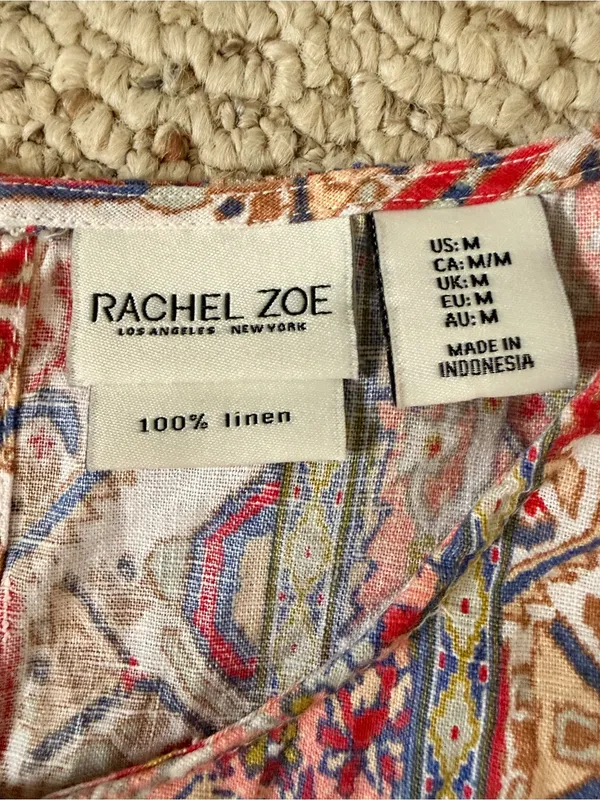 Rachel Zoe 100% Linen Trapeze Dress Medium Boho Resort Sleeveless‎ - Image 3