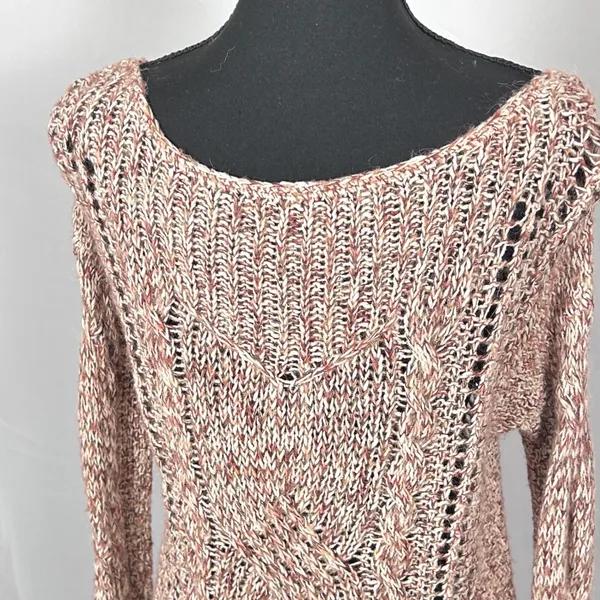 Free People Open Cable Knit Sweater Womens Small Pullover Cotton Linen Boho Pink - Image 10