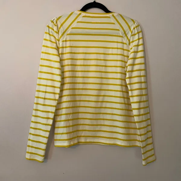 Boden Yellow White Stripe Long Sleeve Shirt Basic Minimalist Preppy Cotton 8 - Image 5
