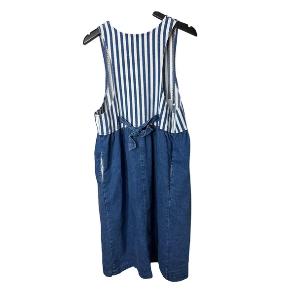 Vintage J Michelle‎ California Striped Denim Pinafore Dress Blue White Size 8 - Image 6