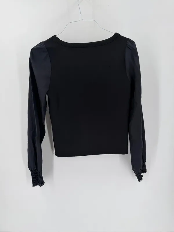 By Anthropologie Black Long Sleeve Corset Style Classic Feminine Blouse Top - Image 3