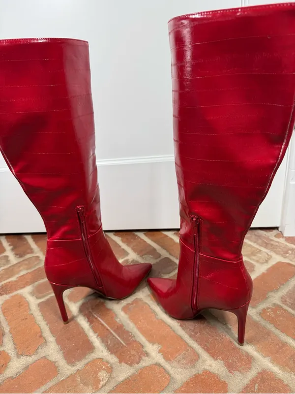 Steve Madden Nitro Red Eel Knee High Boots Size 7.5 Party Night Out Fun Sexy - Image 5