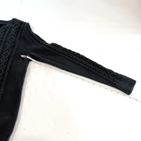 LL Bean Black Double L Mixed Cable Cotton Crew Neck Pullover Sweater Size SMALL - Image 8