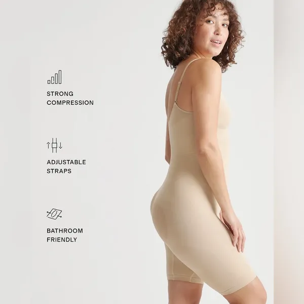 NWT Quince Mid-Thigh Sculpting Bodysuit – Clay Tan, Size M Sold Out Online - Image 2