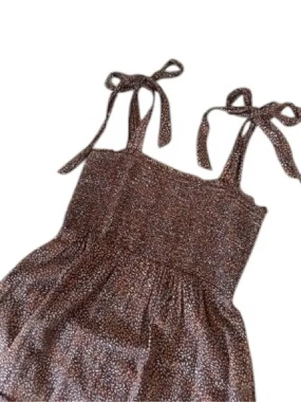 Aerie Boho Smocked Brown Ditsy Floral Tie-Strap Mini Dress M - Image 9