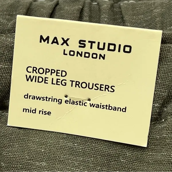 NWT Max Studio Women's Cropped Wide Leg Trousers XS Pull-on linen blend olive - Image 6