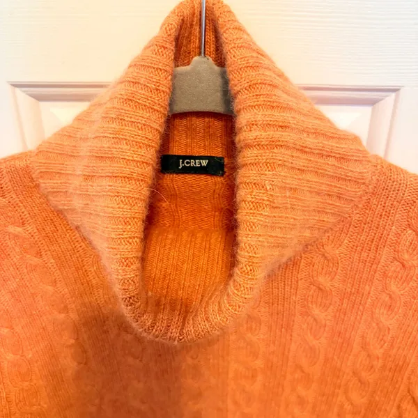 J.Crew Womens Orange Cable Knit Turtleneck Sweater Long Sleeve Ribbed Trim - Image 3