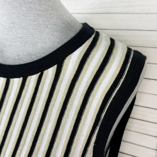 New York & Co Striped Ribbed Knit Sleeveless Sweater Tank Top Tan‎ Black Large - Image 5