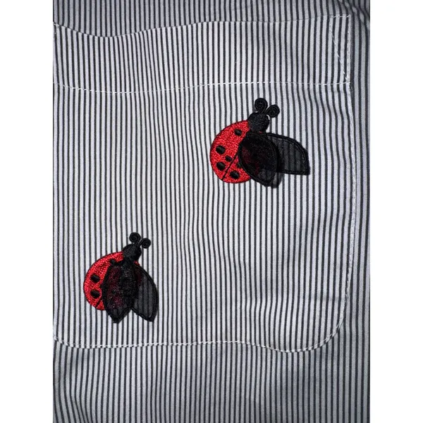 Las Olas Vintage Pinstripe Ladybug Embroidered Short Sleeve Button Down Shirt Lg - Image 7