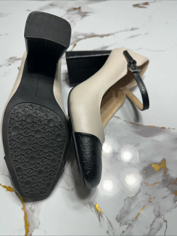 Adrienne Vittadini Two-Tone Block Heel Mary Janes - Black & Cream - Image 7