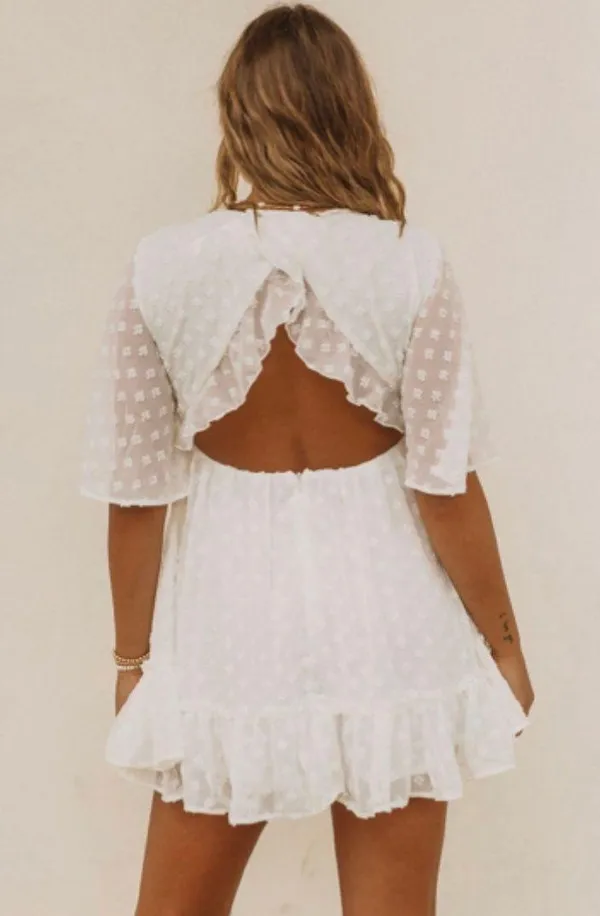 Boutique White Ruffled High Waist Mini Dress M - Image 2