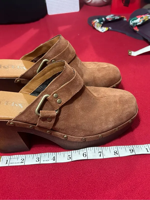 Mules by Korks Suede Tan Clog w/Buckle & Stud Trim - Image 10