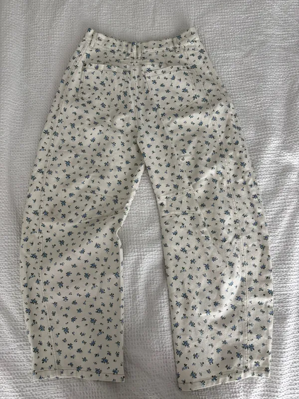 White And Blue Floral Barrel Jeans - Image 2