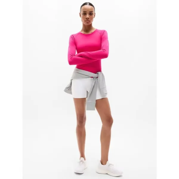 New Athleta M Momentum Seamless Top Dahlia Pink Medium Long Sleeve - Image 3
